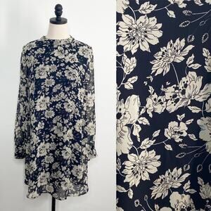 ASTR The Label Floral Back Cutout Mini Dress Navy Blue Cream Shift Boho Size M